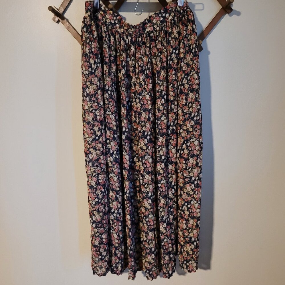Vintage Sag Harbor Floral Pleated Crinkle Elastic Waist Midi Skirt SZ 1X